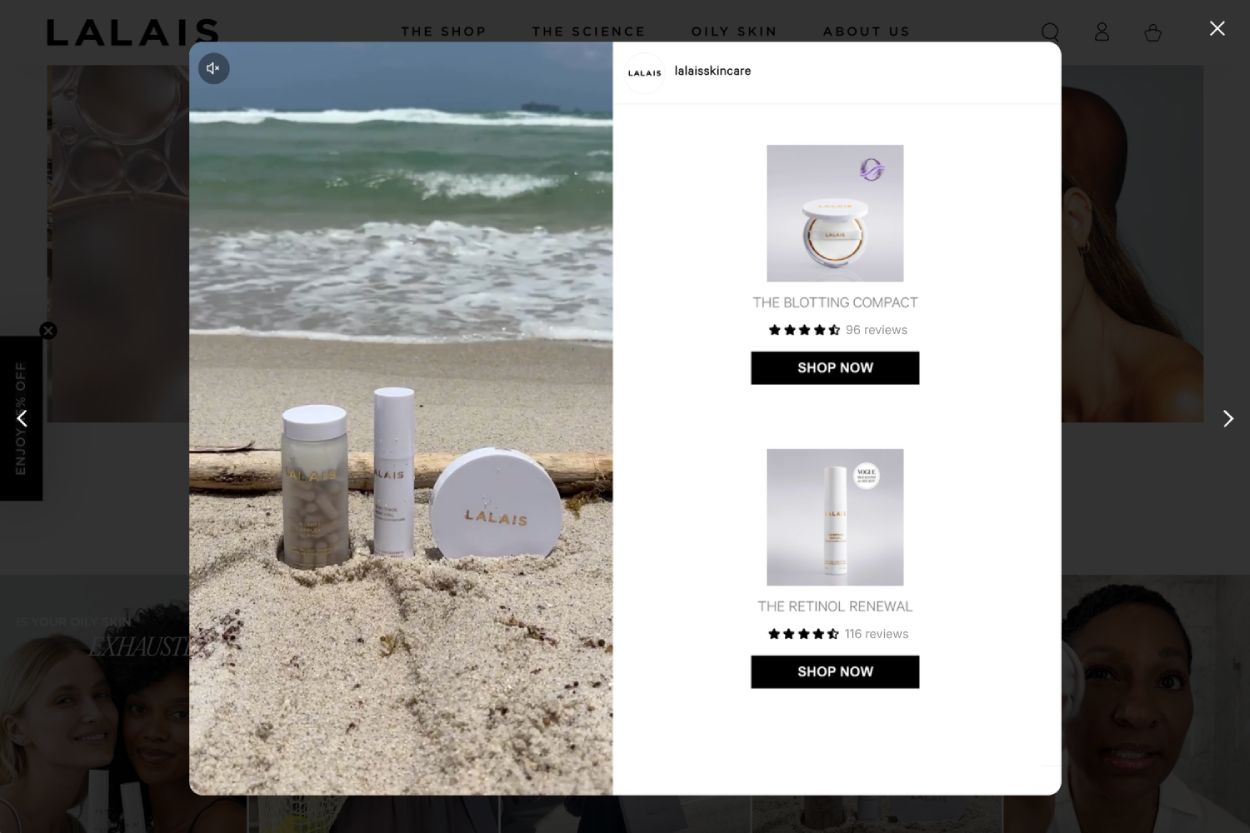 Mintt Instafeed Instagram post, showing two product tags with number of reviews and rating.